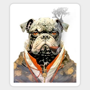 Cigar Smoking Bulldog: Nothing Bothers Me When I'm Smoking a Cigar on a light (knocked out) background Magnet